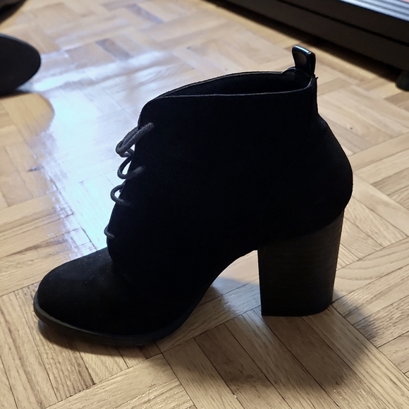 Call it Spring Black Vegan Faux Suede Ankle Boot Lace Up Booties - Picture 6 of 8